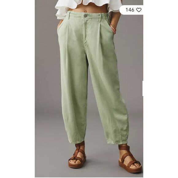 Pilcro Anthropologie The Breaker Mid-Rise Barrel Pull-On Jeans in Sage 34P - Picture 3 of 11